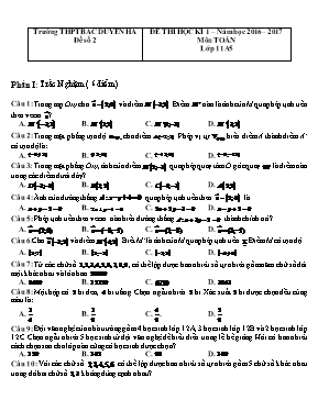 Đề thi học kỳ I môn Toán Lớp 11 - Đề 2 - Năm học 2016-2017 - Trường THPT Bắc Duyên Hà